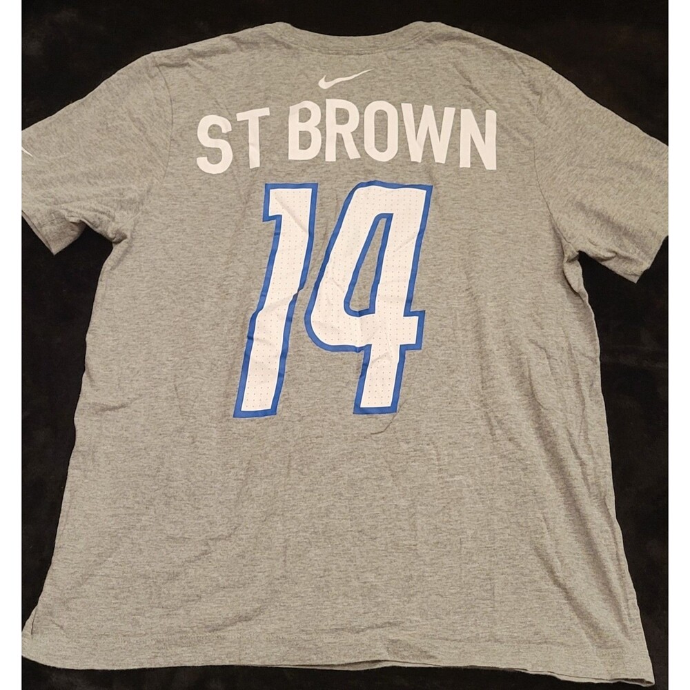 Men's Detroit Lions #14 Amon-Ra St. Brown Nike Gray Name & Number T-Shirt Medium